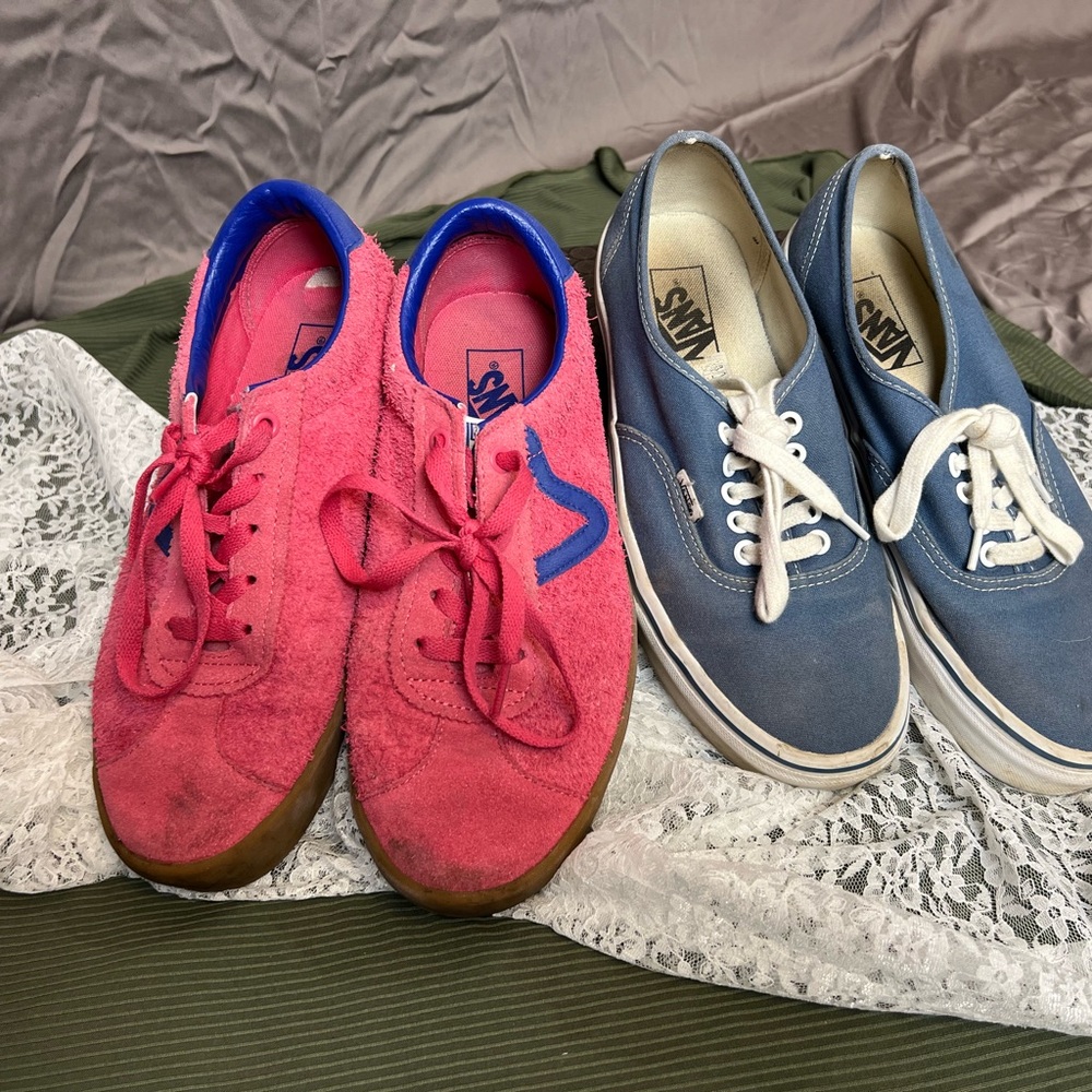 Vans Pink Suede Sneakers with Blue Lining and Accents